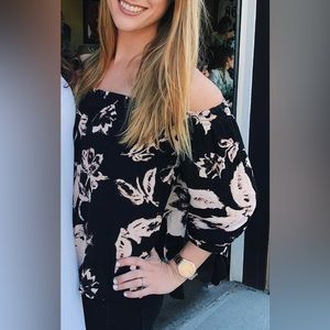 Black and Cream Off the shoulder Blouse (Size S)